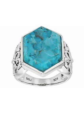 Blue Turquoise Sterling Silver Statement Ring Size 7 Filigree Setting